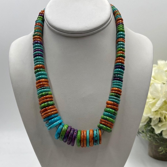 Jay King Jewelry - JAY KING DTR Vintage Sterling Silver Colorful Royston Turquoise Heishi Necklace